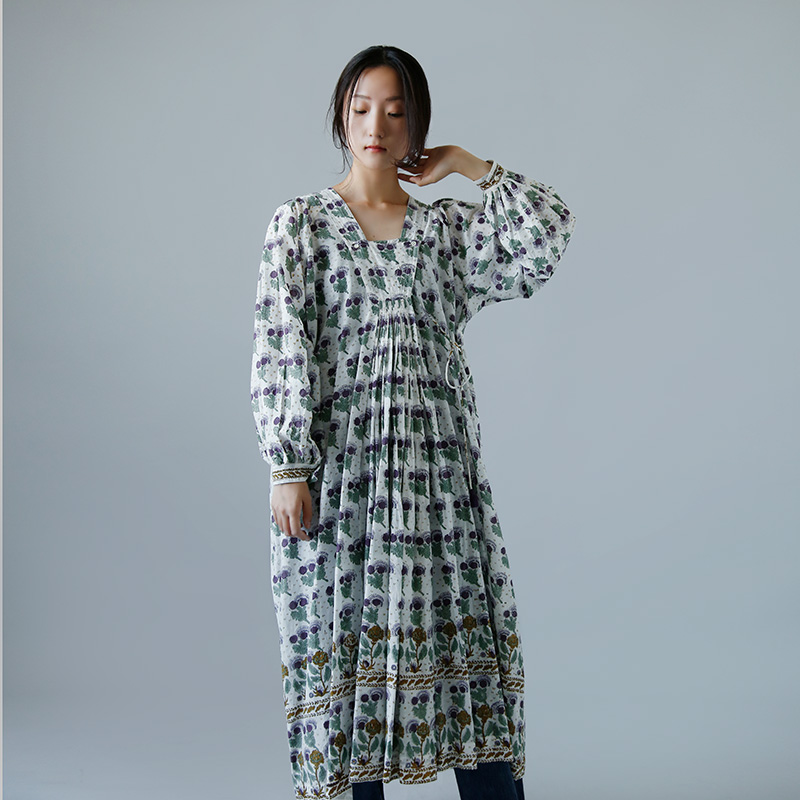 TOWAVASE<br>コットン シルク ブロックプリント フロリアーヌ ドレス