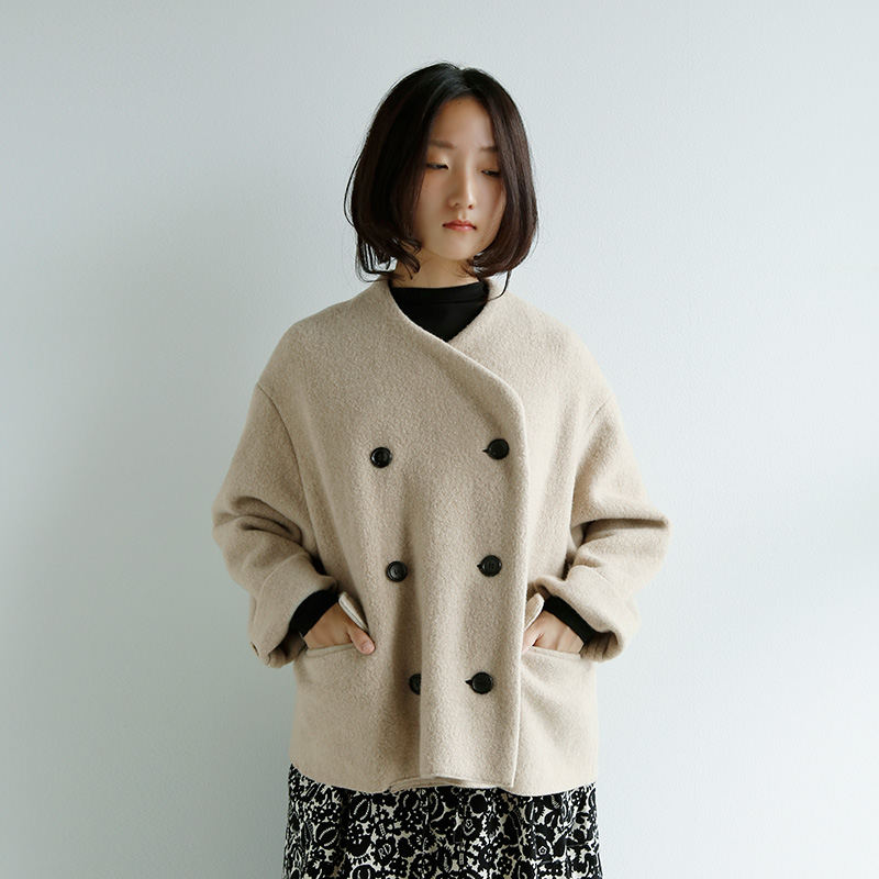 R & D.M.Co- I[h}Ye[[ <br>E[ tFg jbg _u {^ WPbg gWOOL FELT KNIT DOUBLE BUTTON JACKETh 7113